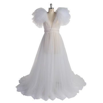 Mqtime Elegant Soft Tulle Maternity Dresses Sleeveless Puffy Long Sexy See Through Custom Made Tulle Maternity Robes For Photography